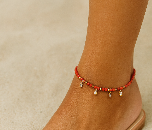Beaded Anklet with Dangling Baguettes