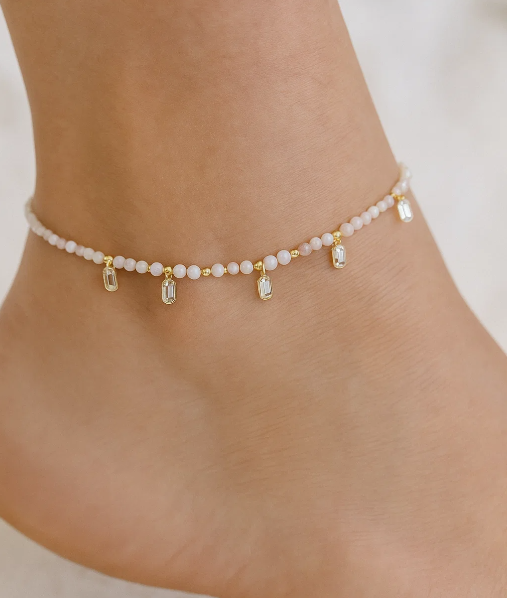 Beaded Anklet with Dangling Baguettes