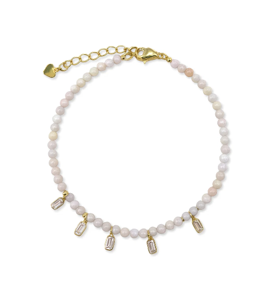Beaded Anklet with Dangling Baguettes