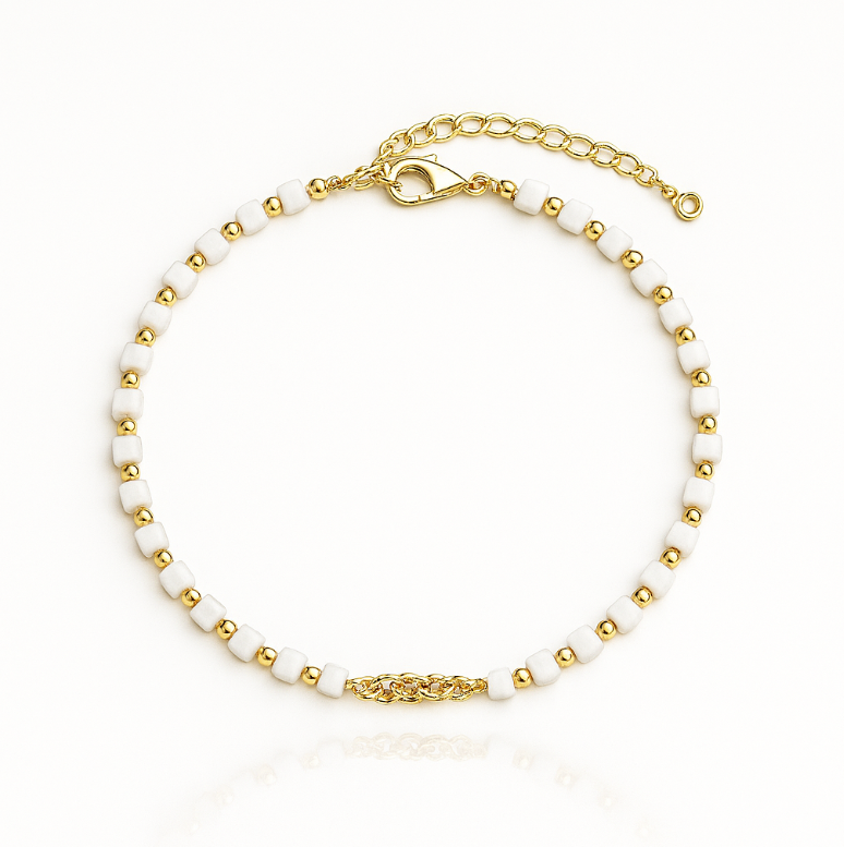 Beaded Grey Chained Crystals Anklet