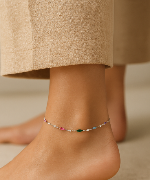 Multi Colorful Marquise Anklet