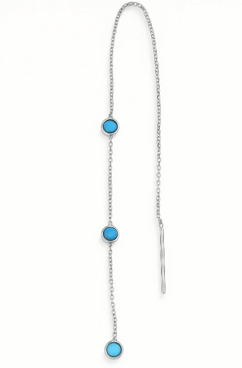 Triple Blue Stones Threader Earring