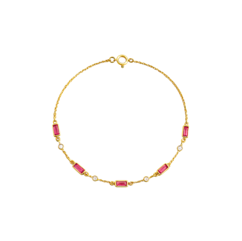 Pink Baguettes & White Circles Anklet