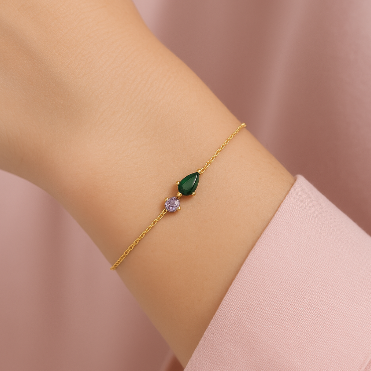 Purple Circle Green Pear Bracelet