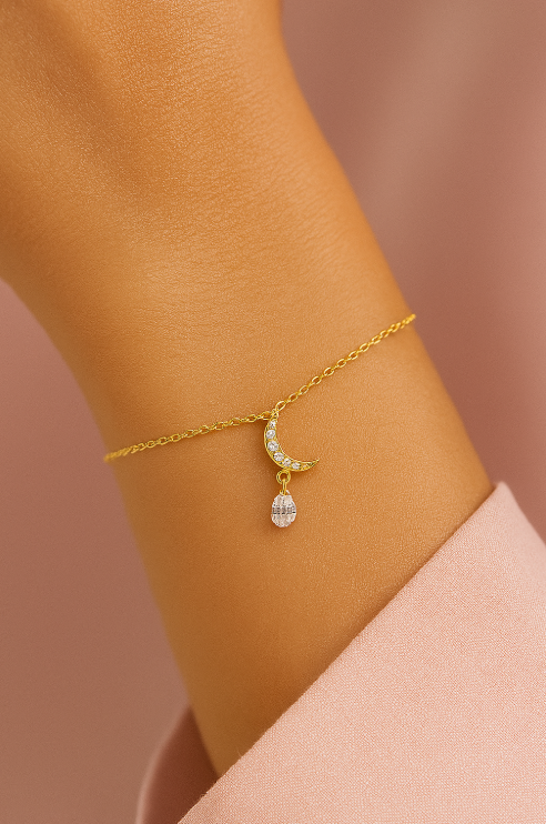 Pavé Moon Dangling Crystal Charm Bracelet