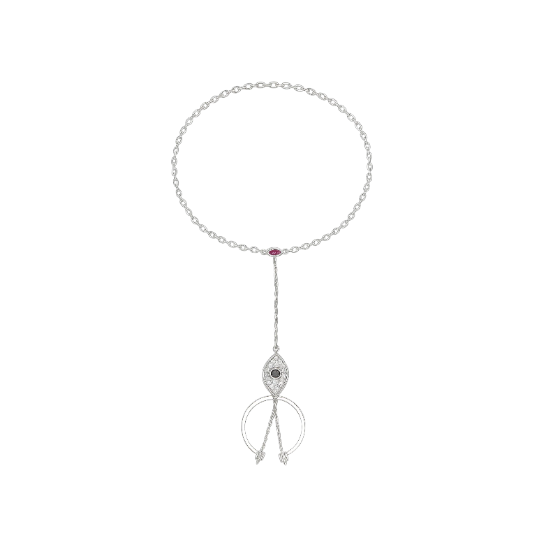 Pave Evil Eye with Connected Ring Handchain