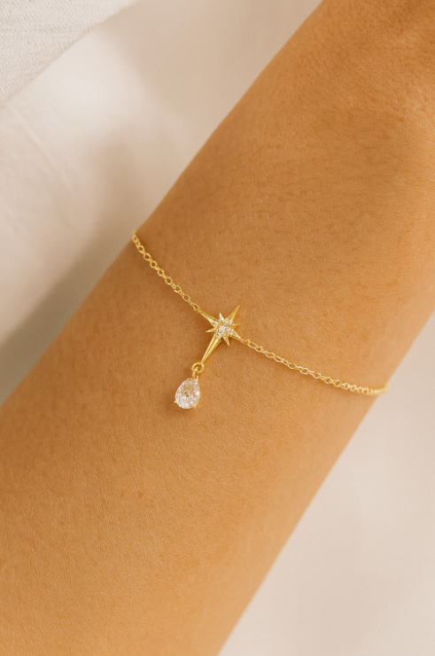 Pavé North Star Dangling Crystal Charm Bracelet