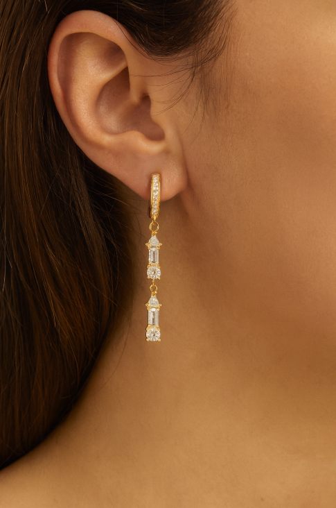 Dangling Double Crystal Baguette Hoops