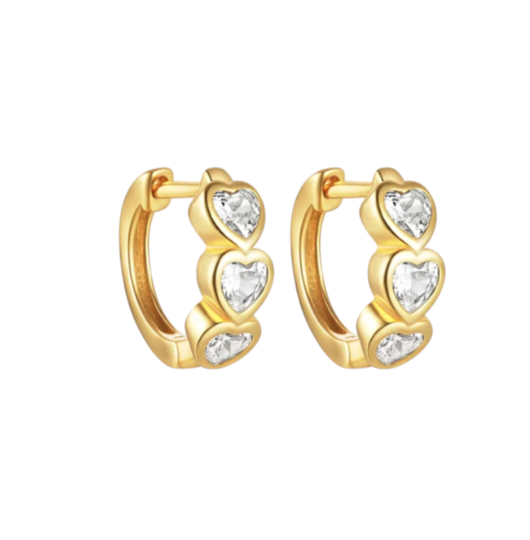 Trio Crystal Heart Huggie Hoop