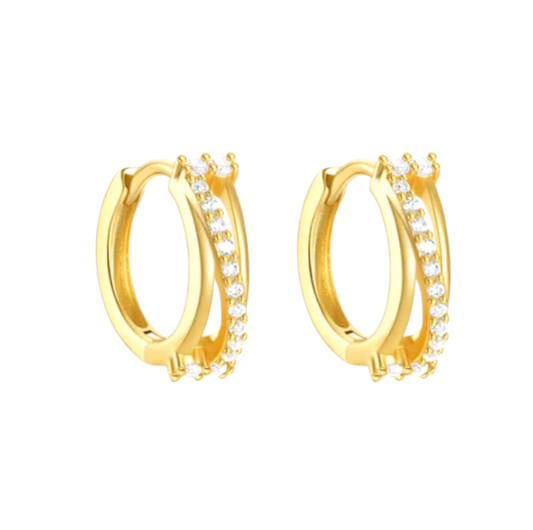 Pavé Bold Triple Line Hoops