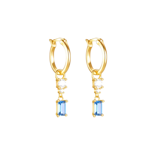 Dangling Circle Stone & Blue Baguette Hoops