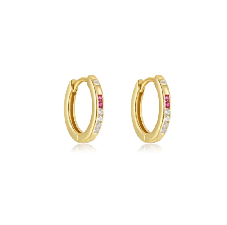 Pink White Crystal Huggie Hoops