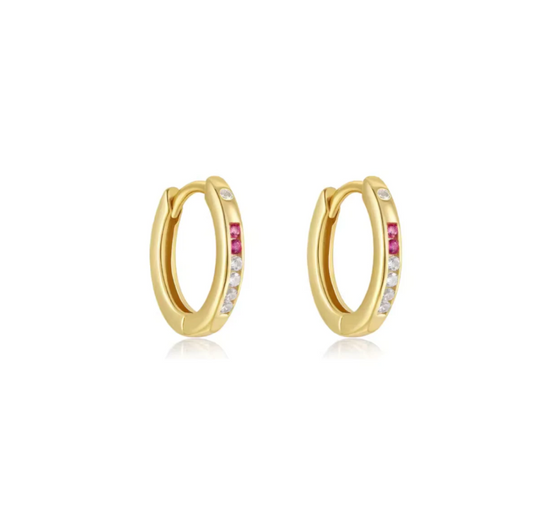 Pink White Crystal Huggie Hoops