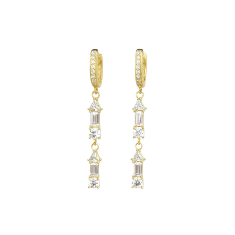Dangling Double Crystal Baguette Hoops