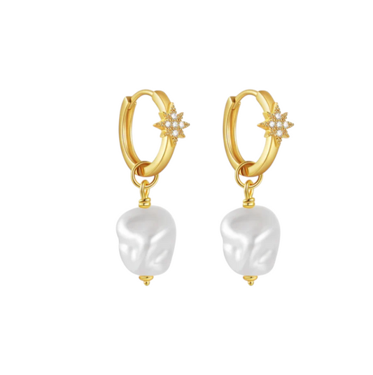 Pearl Charm North Star Huggie Hoop