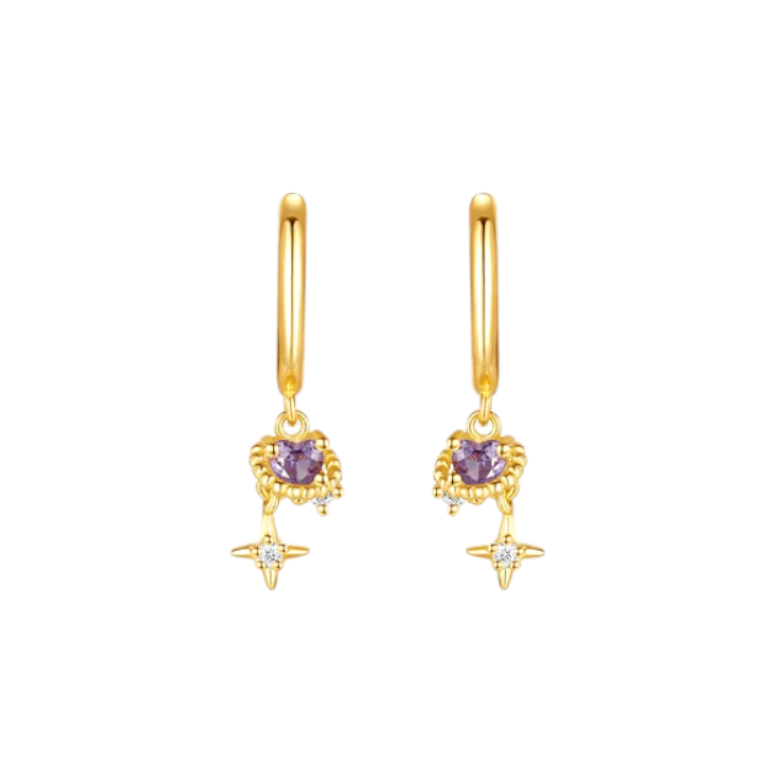Purple Heart with Dangling North Star Hoops