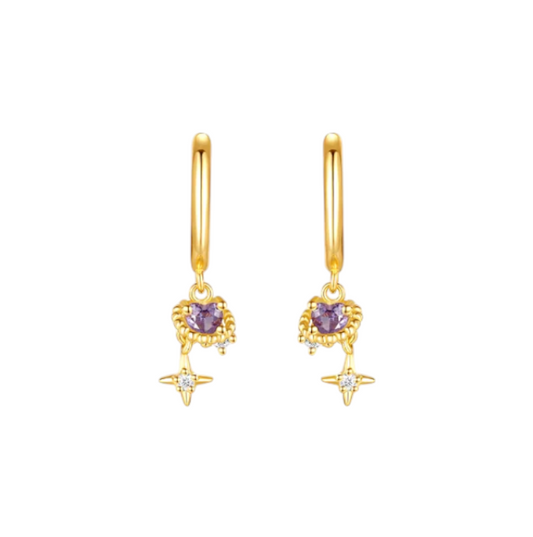 Purple Heart with Dangling North Star Hoops
