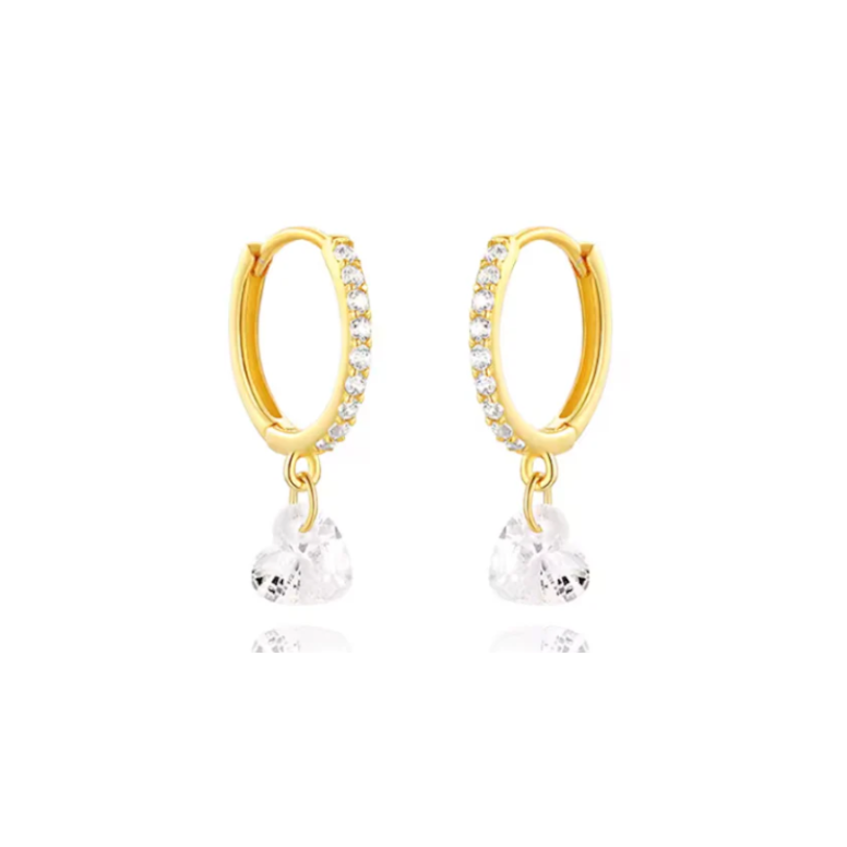Dangling Crystal Heart Pavé Hoops