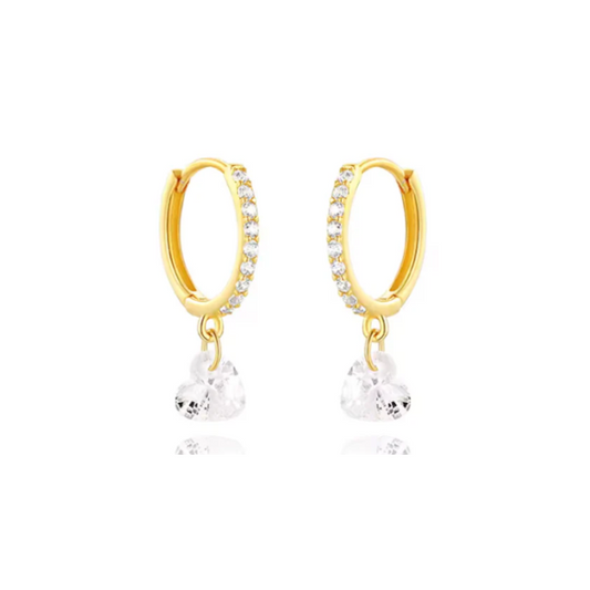 Dangling Crystal Heart Pavé Hoops