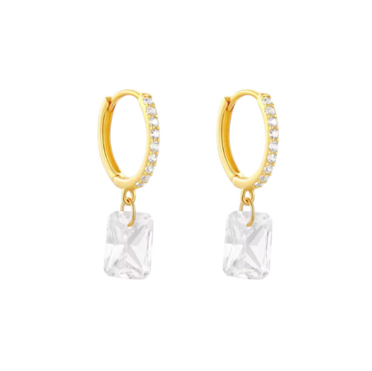 Pavé Dangling Crystal Baguette Hoops