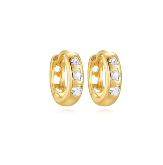 Double Crystal Hearts Star Huggie Hoops
