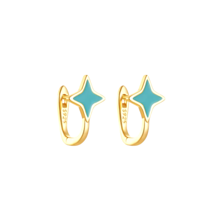 Turquoise Enamel North Star Square Hoops