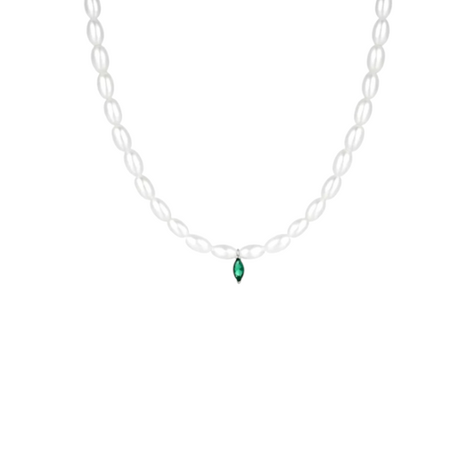 Dangling Emerald Marquise Multi Pearls Necklace