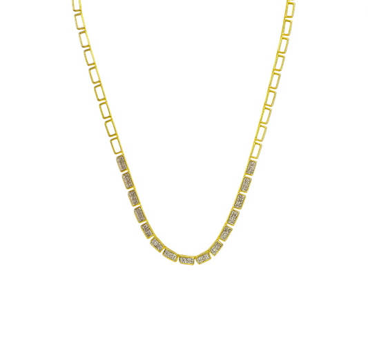 Wide Baguettes Link Pavé Necklace