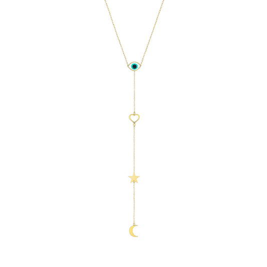 Enamel Eye Heart Star & Moon Lariat Necklace