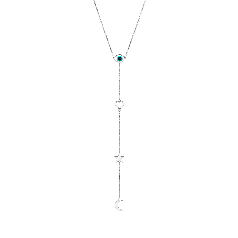 Enamel Eye Heart Star & Moon Lariat Necklace