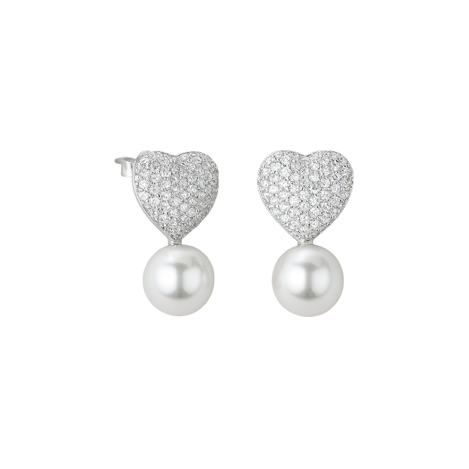 Pavé Heart Pearl Earrings
