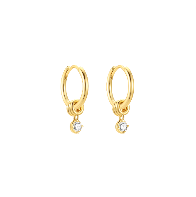 Dangling Circle Stone Charms Hoops