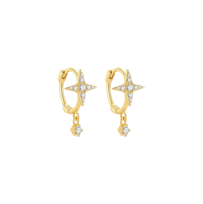 Pavé North Star Dangling Circle Huggie Hoops