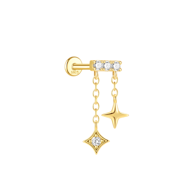 Pavé Bar with Dangling North Stars Stud