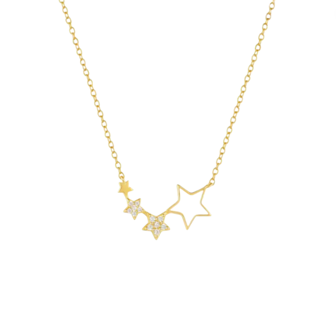 Connected White Enamel Star Pavé Stars Necklace