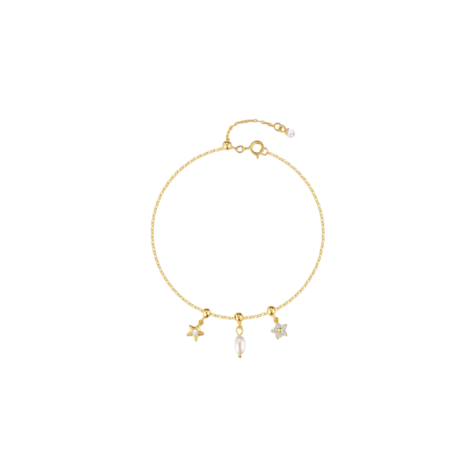 Dangling Star Pearl Flower Bracelet