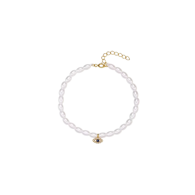 Dangling Evil Eye Multi Pearls Bracelet