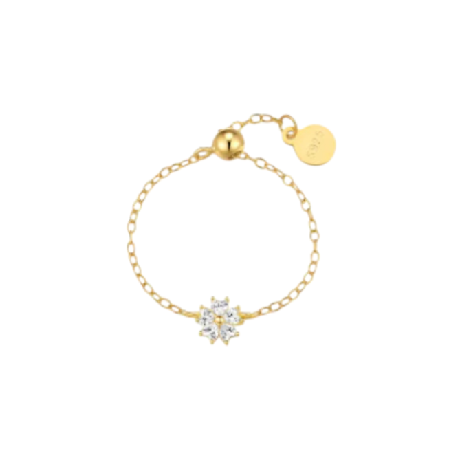 Crystal Flower Chain Ring