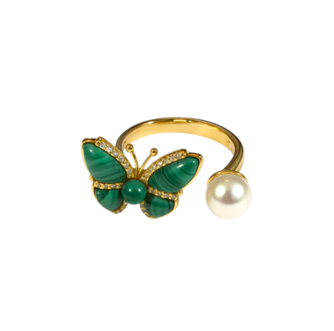 Emerald Butterfly Pearl Ring