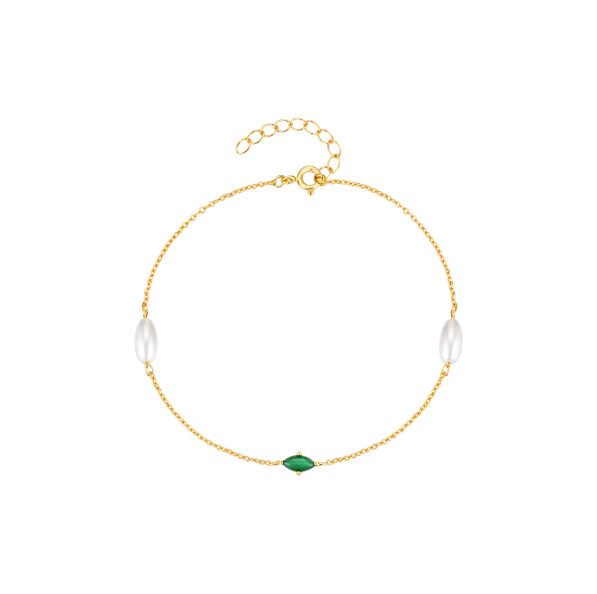 Green Marquise Double Pearls Bracelet