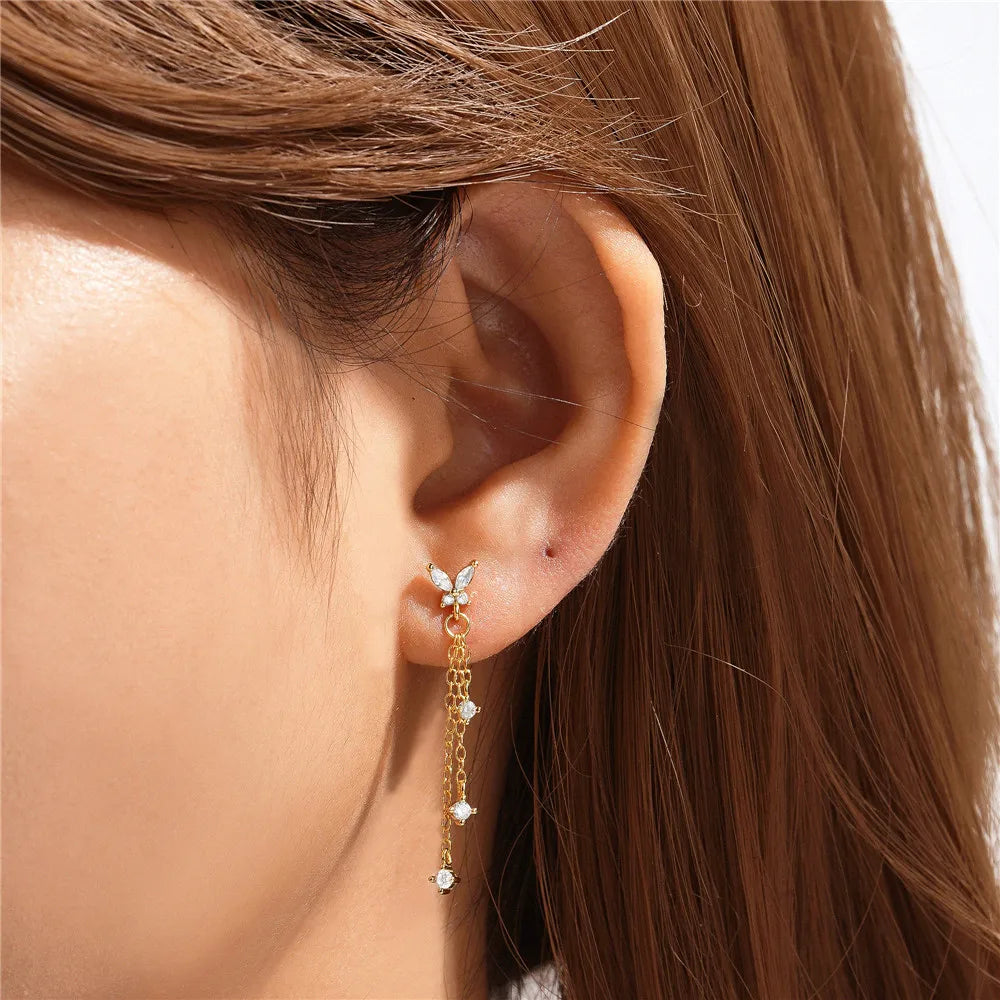 Tassel Chain Butterfly Stud Earring