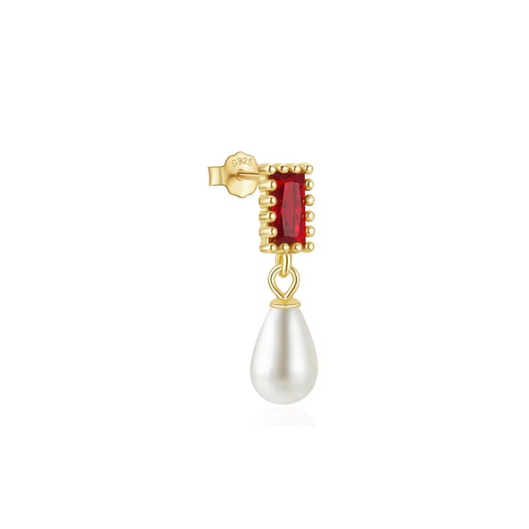 Baguette with Dangling Pearl Stud