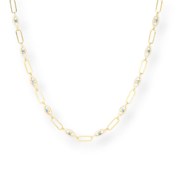 Linked Pavé Evil Eyes Necklace