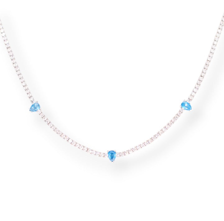 Blue Teardrops Tennis Necklace