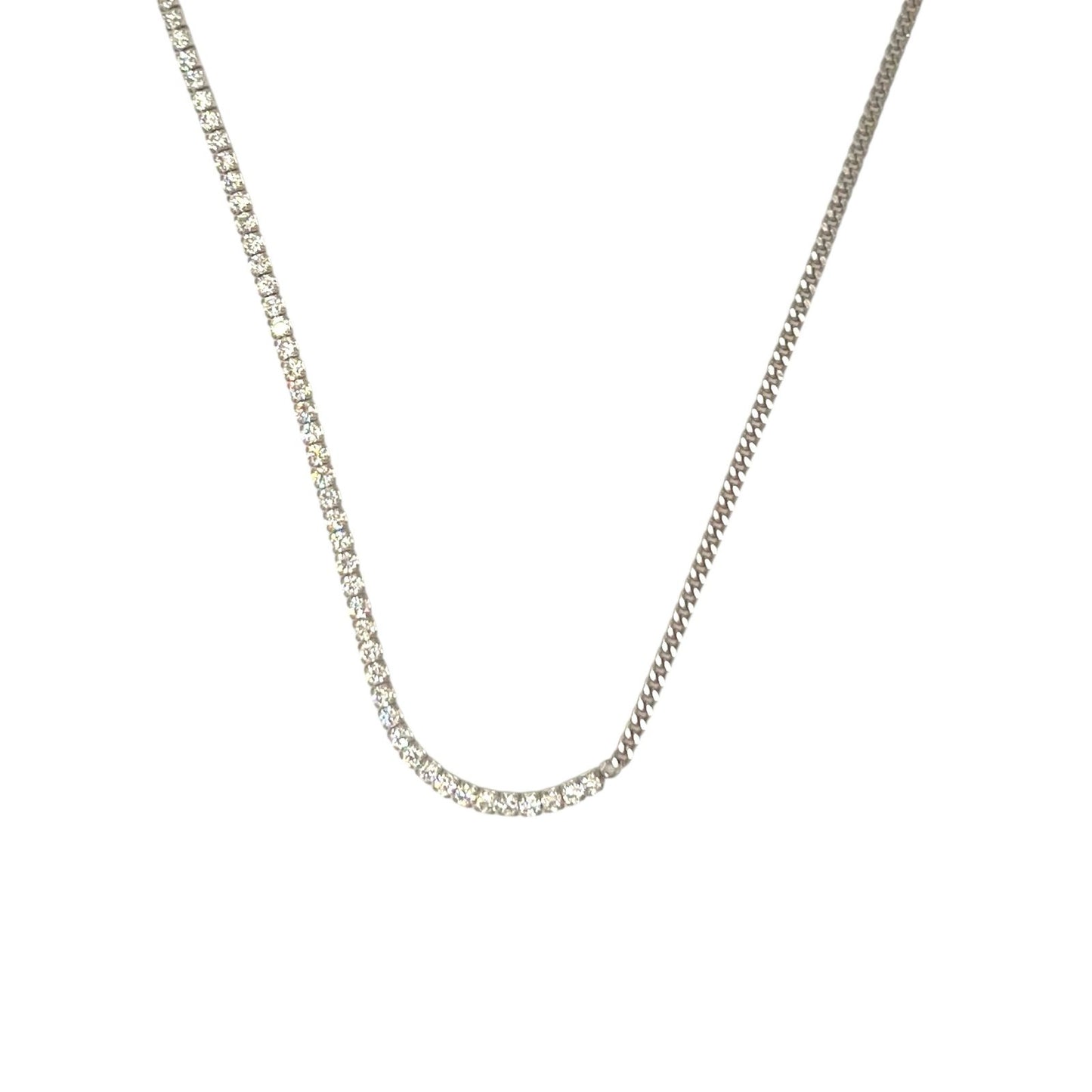 Half Tennis Half Curb Chain Necklace