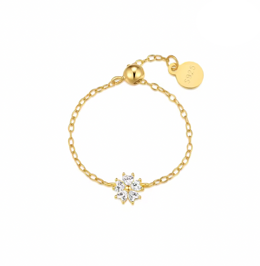 Crystal Flower Chain Ring