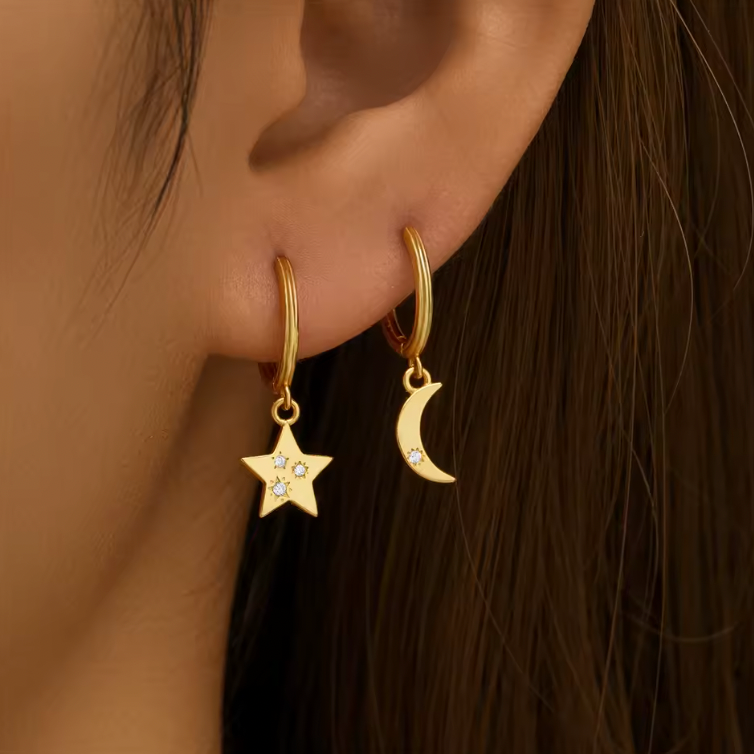 Dangling Star Moon Hoops