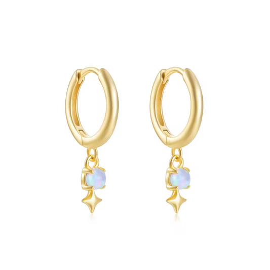 Dangling Opal Stone & Star Hoops