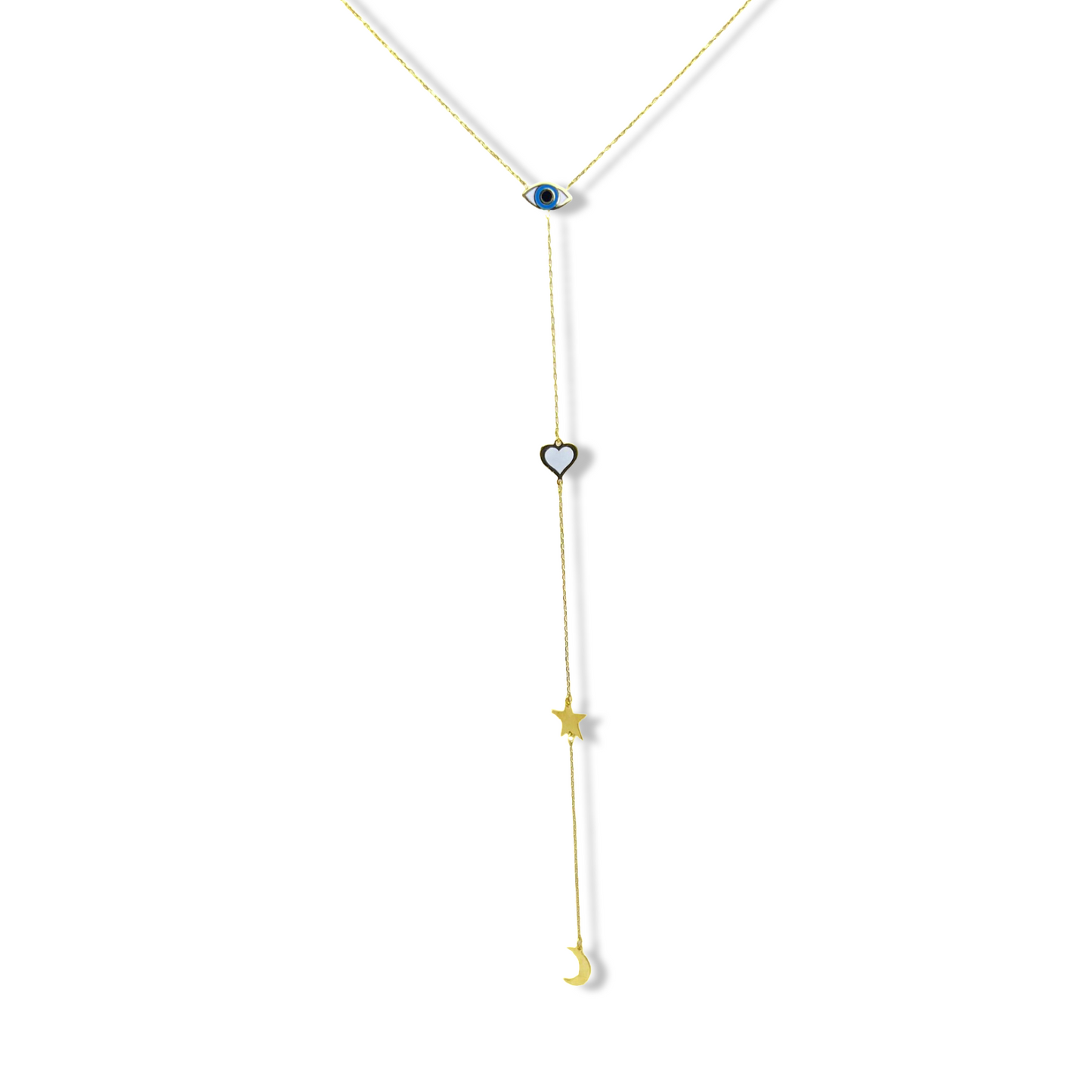 Enamel Eye Heart Star & Moon Lariat Necklace