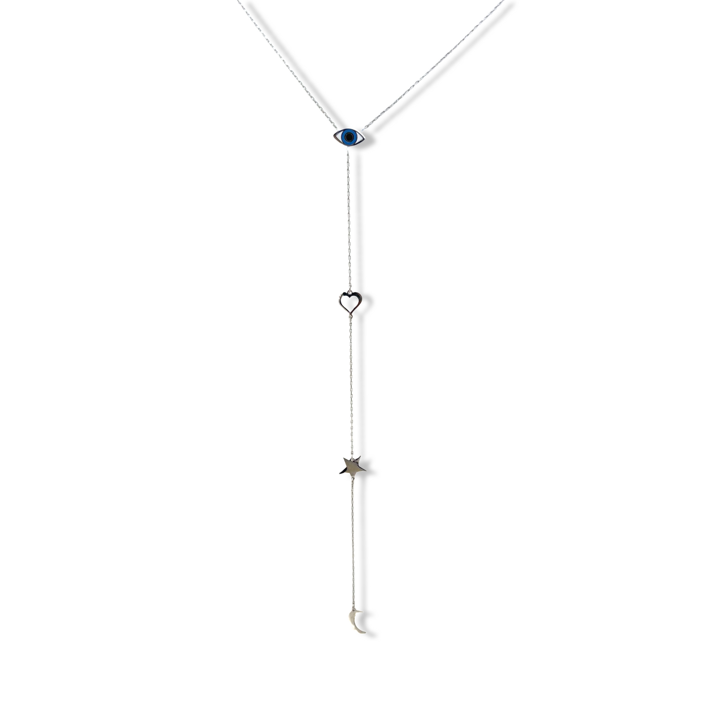 Enamel Eye Heart Star & Moon Lariat Necklace